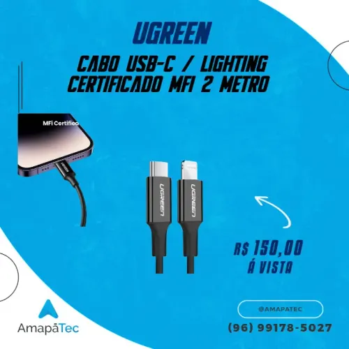 Cabo Ugreen USB-C / Lightning com certificação apple