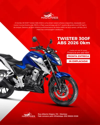 Twister 300F ABS 2026 (0km, já emplacada) - Financiamento bancário e cartão