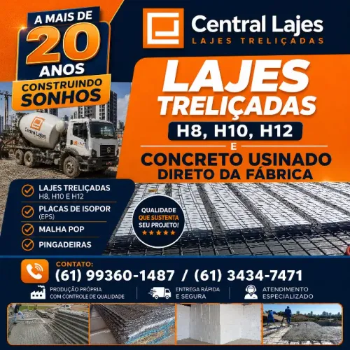 Lajes Treliçadas H8, H10, H12 | Concreto Usinado | Malha POP