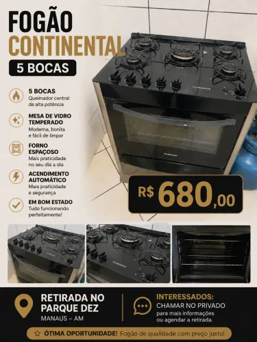 Vendo ótimo fogão continental com tampo de vidro