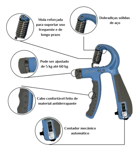 Hand Grip Para Malhar Antebraço E Punho 60kg Com Contador Azul