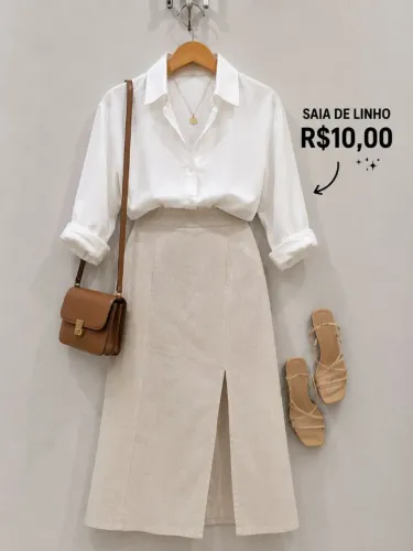 Saia de linho com abertura na frente tamanho P