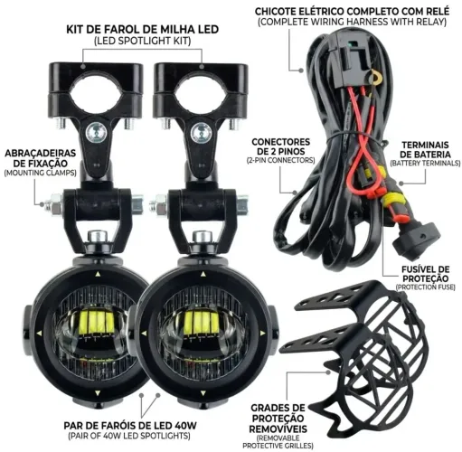Par De Farol Auxiliar Led Para Moto Universal Preto Bráz
