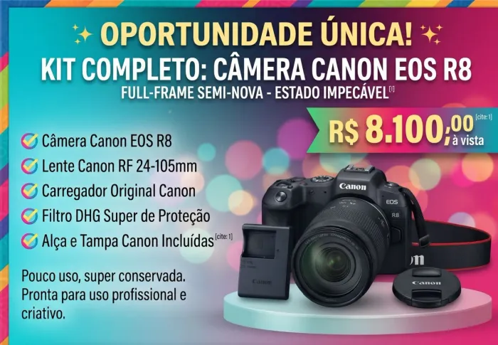 Canon R8 full frame. R$ 8.100,00