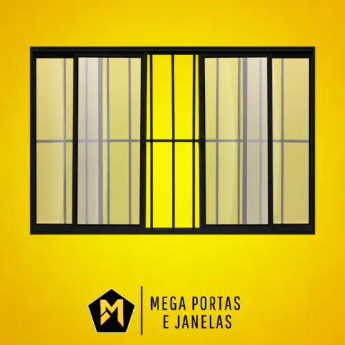 Janela Quatro folhas Alumínio Preto Com Grade - Linha 20 (Completa)