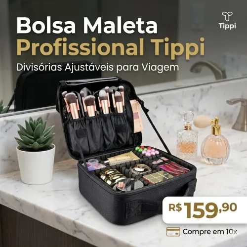 Maleta de Maquiagem Profissional com Divisórias ajustáveis Tippi