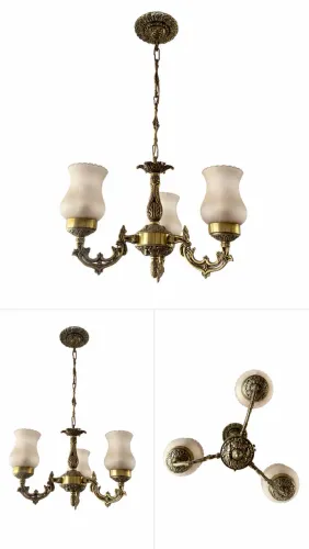 Lustre Clássico Vintage de Bronze com 3 Cúpulas de Vidro