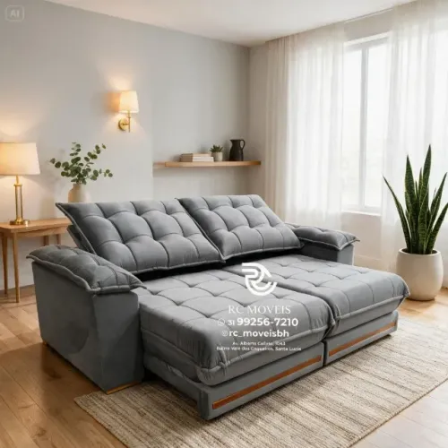 Sofá Retrátil e Reclinável Barcelona Euro Pillow 30cm Molas Ensacadas