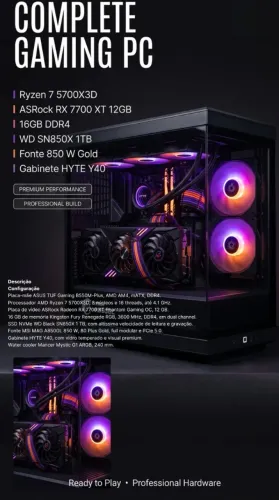 Vendo PC Gamer Ryzen 7 5700X3D + 7700XT 12GB
