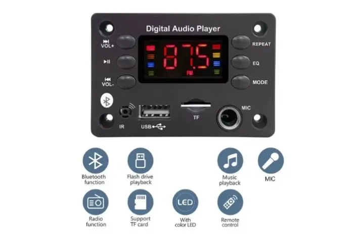 Placa decodificadora Bluetooth 5.0 Tf Usb rádio Fm Mp3 de 5 a 12v Arduino AP183Roboti