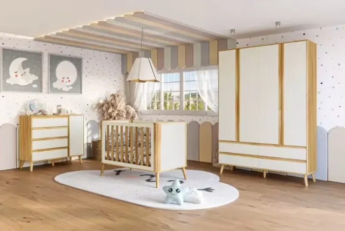 Quarto Infantil Retro Theo, 100% MDF - Peroba