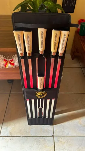 kit com 5 espetos alumínio 70cm + garfo inox 304 - Personalizado