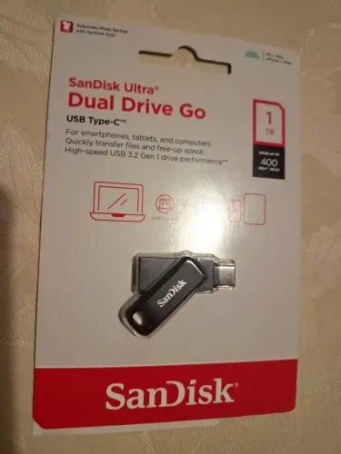Pen Drive 1TB SanDisk Dual Drive GO, compatível com celular e PC (USB-C/USB-A)- NOVO 