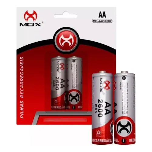 Pilha Aa Recarregável Aa Mox 2600 Cartela Com 2 Unidades