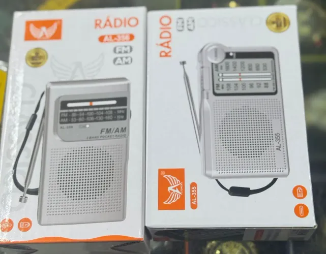Mini Rádio AM FM recarregável AL356 PRETO PRATA