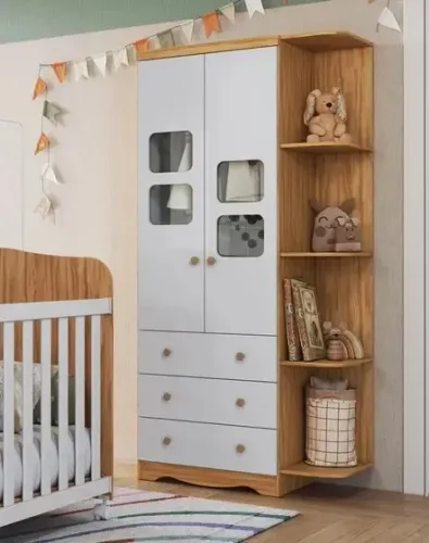 Roupeiro 2 Portas Lumi com Prateleira, 100% MDF - Peroba
