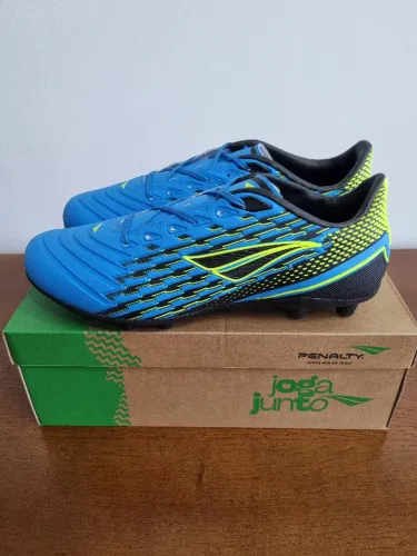 Chuteira Campo Penalty Garra Y-2.0 - Azul/Preta/Verde-limão - Número 36 - Nova