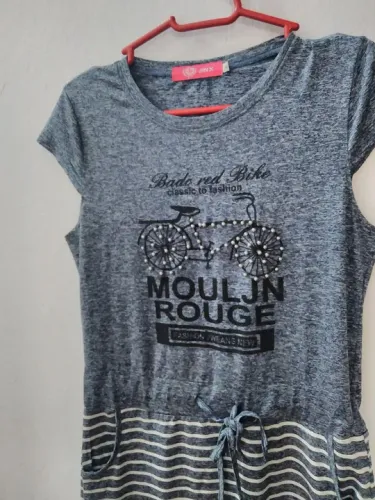 Vestido Moletom Cinza com Estampa de Bicicleta