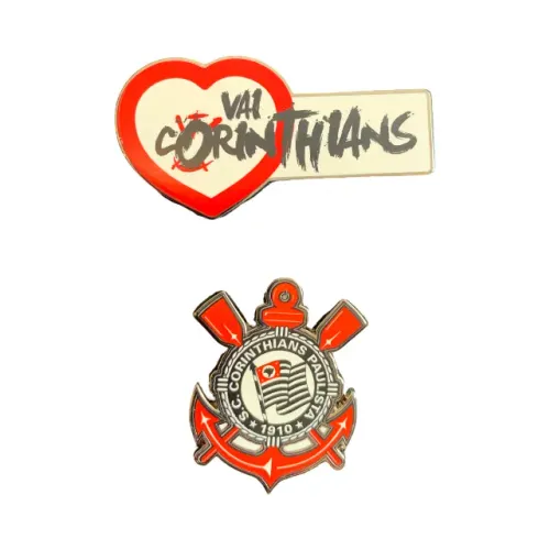 Kit de pins Corinthians (escudo, mosqueteiro, Vai Corinthians!)