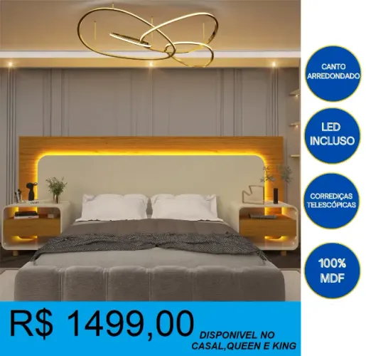 Cabeceira com luz de led super reforçada - entrega e montagem gratuita 