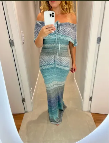 Vestido Longo em tricô azul oceano