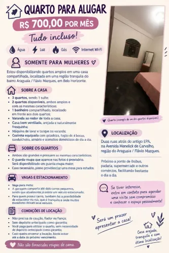 QUARTO PARA ALUGAR - R$ 700,00 | SOMENTE PARA MULHERES