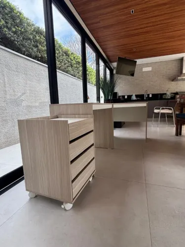 mesa de escritorio mdf carvalho / off white - linha tok stok (conjunto)