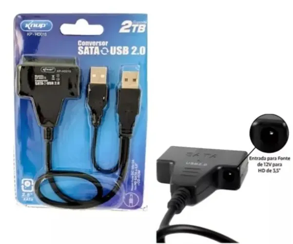 Conversor Sata USB 2.0 para HD/SSD Notebook e Desktop Novo