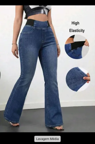Tall calça jeans feminina casual skinny stretch flare, cintura alta flare. 