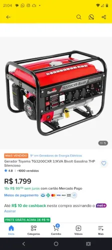 Gerador energia a gasolina
