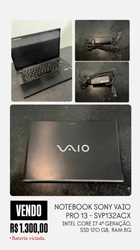NOTEBOOK SONY VAIO PRO 13 - SVP132ACX INTEL CORE I7 4ª GERAÇÃO, SSD 120 GB, RAM 8G