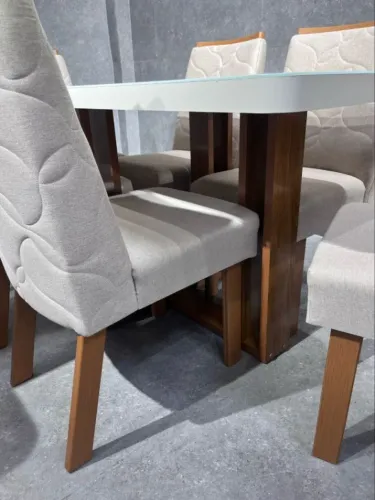 Mesa de Jantar Sentra com 6 Cadeiras em linho (flor) 160x80 - ENTREGAMOS 