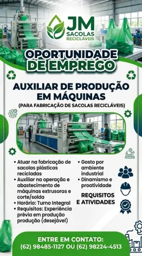 Auxiliar de produção - fabricação de sacolas