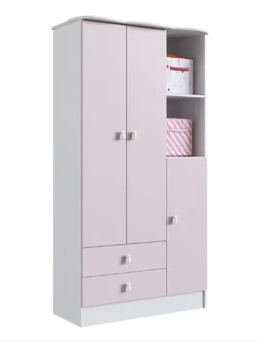 Guarda-roupa Infantil 3 Portas 2 Gavetas Rosa 1410 Rosa