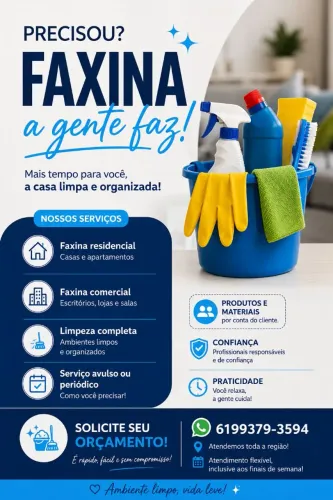 Serviço de faxina. Diarista ou mensalista