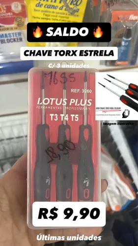 JOGO DE CHAVES TORX PARA CELULAR T3 - T4 - T5 LOTUS PLUS 3960