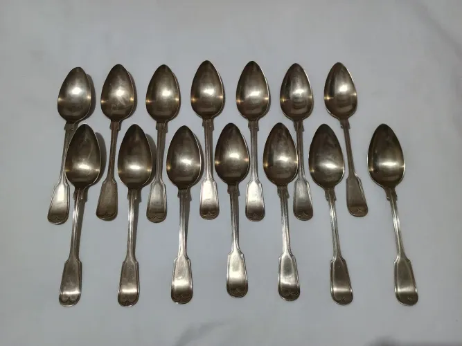 14 colheres de sopa WT&S banhadas em prata 90.
