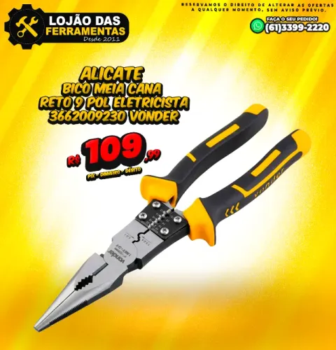 Alicate Bico Meia Cana Reto 9 Pol Eletricista 3662009230 Vonder