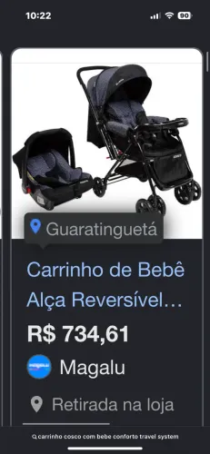 Carrinho de bebê e bebê conforto usado por pouco tempo. Marca COSCO