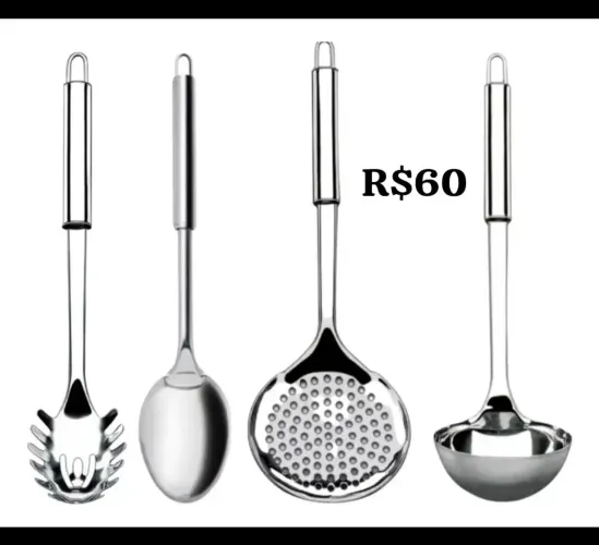 Jogo de utensílios de cozinha em inox 4 peças novo