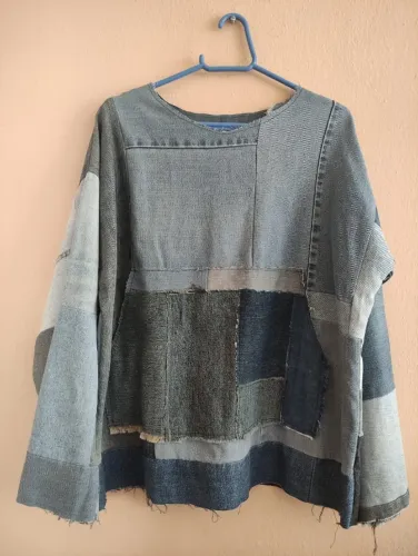 Blusa Jeans Patchwork Artesanal Upcycling Unissex Tam. 44 - Peça Única