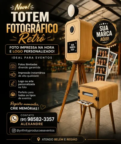 Totem Fotográfico Retrô com foto impressa na hora, personalizado algue já 