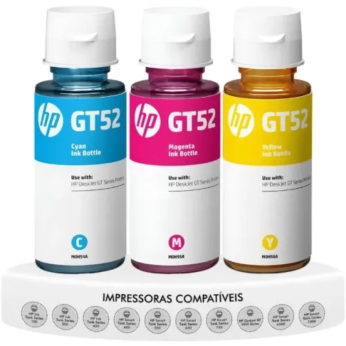 Kit Tinta Original impressora HP GT53 GT52 - Amarela, Magenta, Ciano