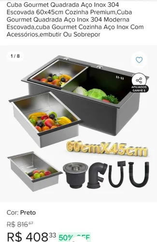Cuba gourmet quadrada aço inox 304 + cooktop mueller 5 bocas