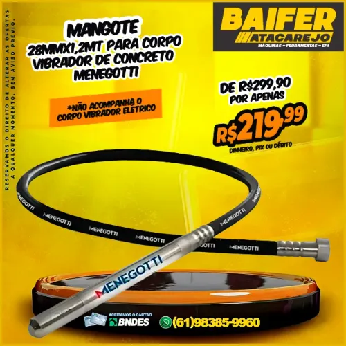 Mangote 28mmx1,2MT Para Corpo Vibrador de Concreto Menegotti