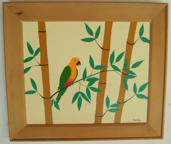 Quadro Com Moldura Pintura Periquito - Marcato 59 X 51 Cm