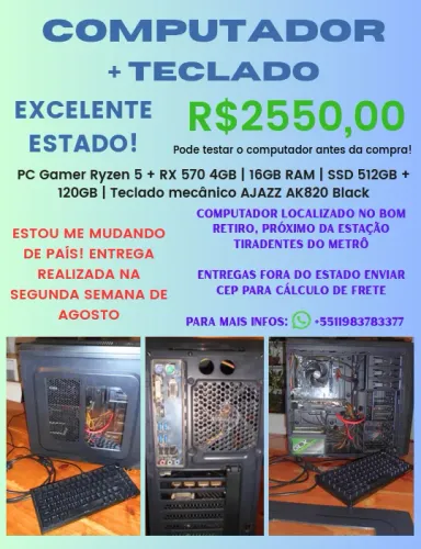 PC Gamer Ryzen 5 + RX 570 4GB | 16GB RAM | SSD 512GB + 120GB | Excelente Estado
