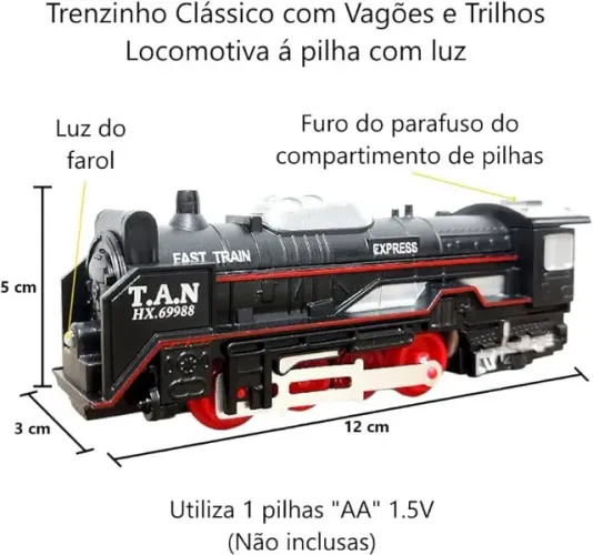 Ferrorama de Brinquedo Trem Elétrico Infantil Trenzinho Locomotiva