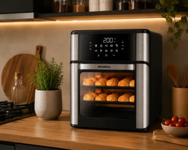  Fritadeira Air Fryer Forno Oven 12L, Preto/Inox, 2000W, 110V Mondial