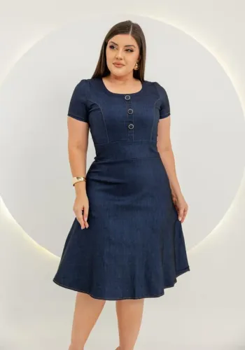 Vestido Midi Feminino Jeans